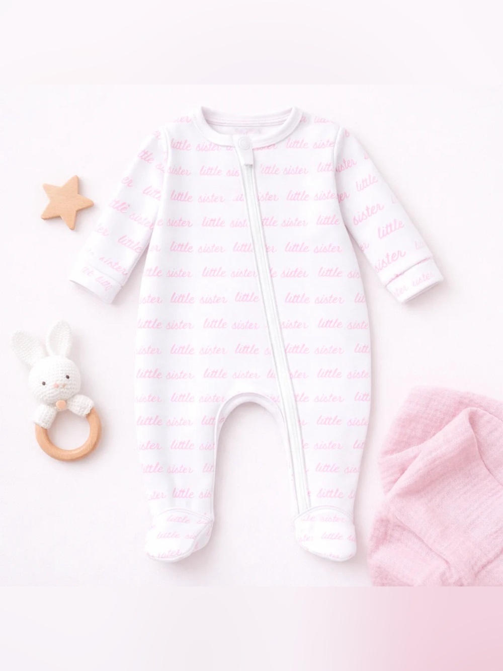 Magnolia Baby, Pink “Little Sister” Sleeper, Size newborn